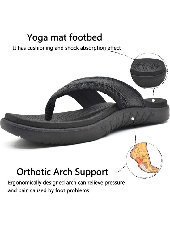 Men\'s All Black Sport Flip Flops Comfort Orthotic Thong Sandals Arch Support main image 4